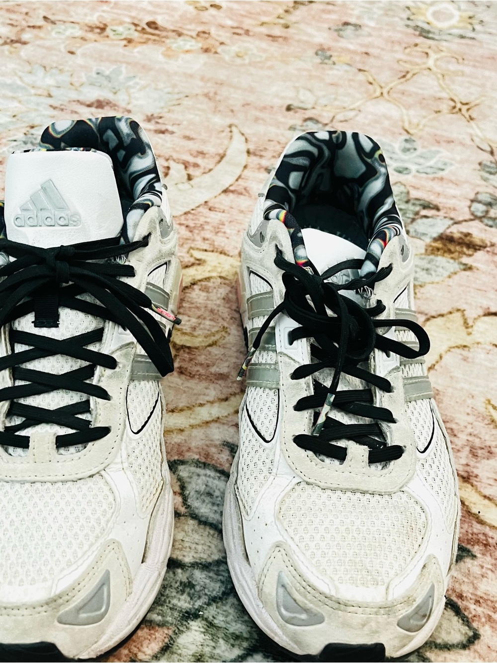 adidas Men’s White and Gray Sneakers with Black Laces-“dad shoes”